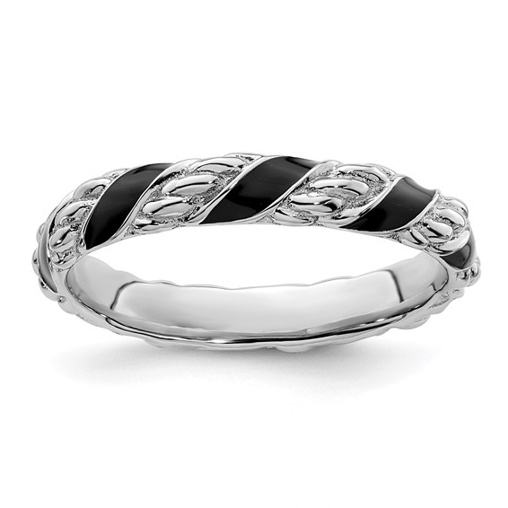 Sterling Silver Stackable Black Ribbons Enameled Ring