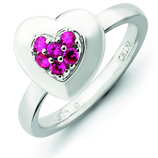 Sterling Silver Stackable Expressions 1/4 ct Created Ruby Heart Ring