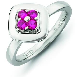Sterling Silver Stackable Expressions Created Ruby Square Cluster Ring
