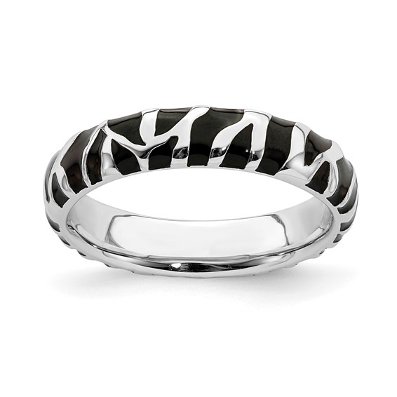 Sterling Silver Stackable Expressions Enameled Zebra Print Ring