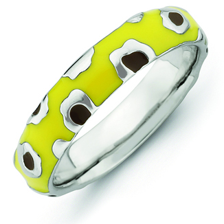 Sterling Silver Stackable Expressions Enameled Leopard Print Ring 