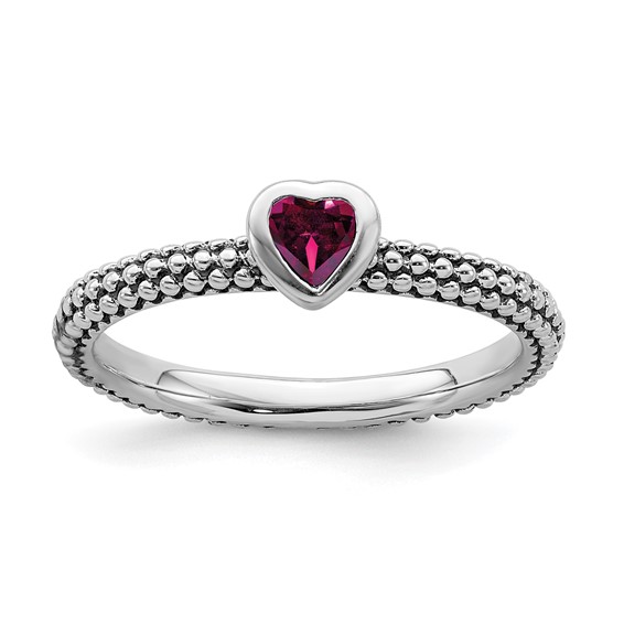 Sterling Silver Stackable Expressions Created Ruby Heart Beaded Ring