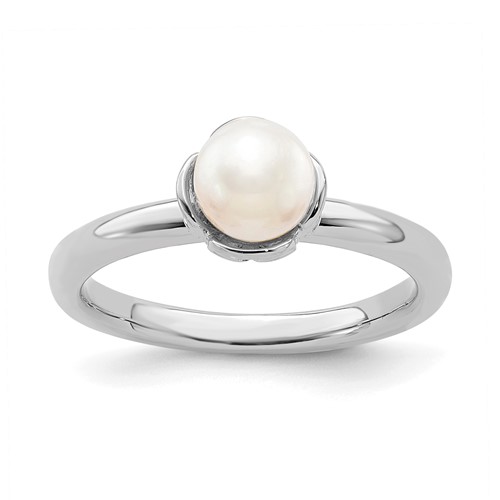 Sterling Silver Stackable Expressions 6mm White Pearl Ring