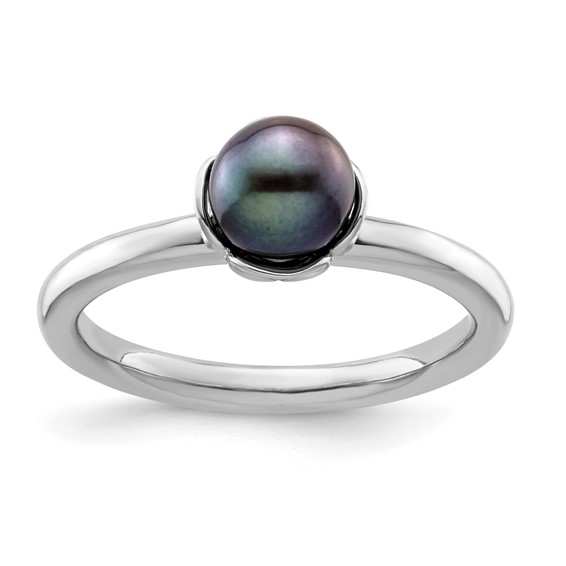 Sterling Silver Stackable Expressions Black Pearl Ring