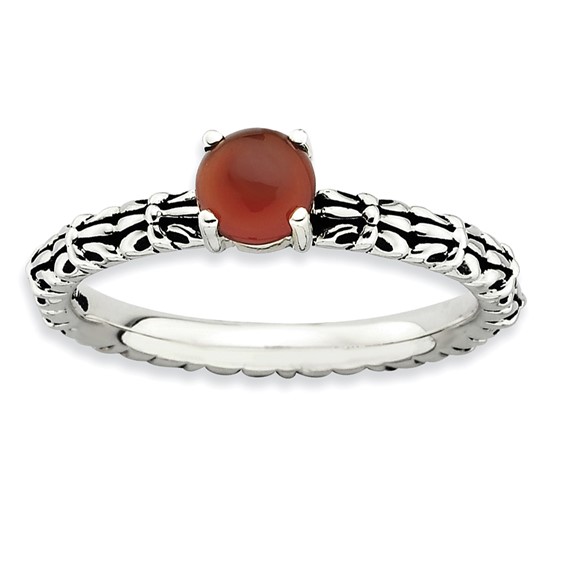 Sterling Silver Stackable Antiqued Red Agate Ring