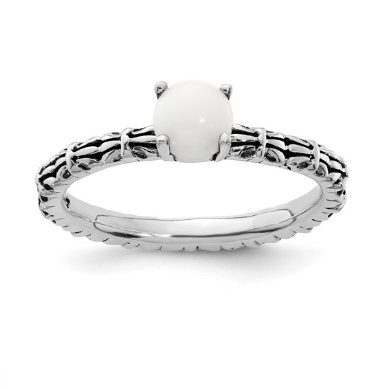Sterling Silver Stackable Expressions Antiqued White Agate Ring