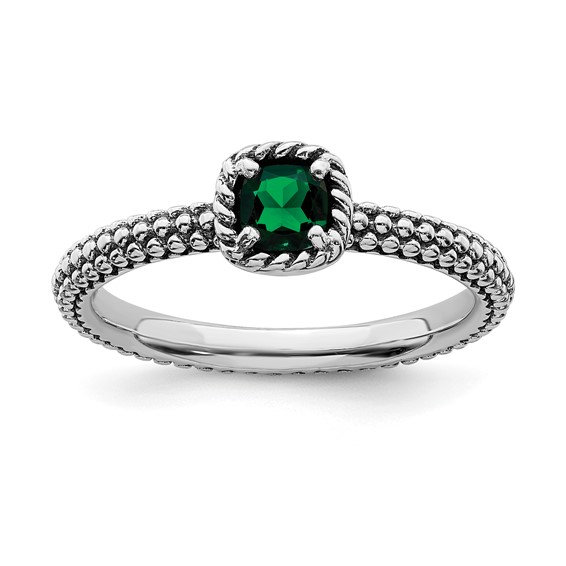 Sterling Silver Stackable Expressions 1/5 ct Created Emerald Ring