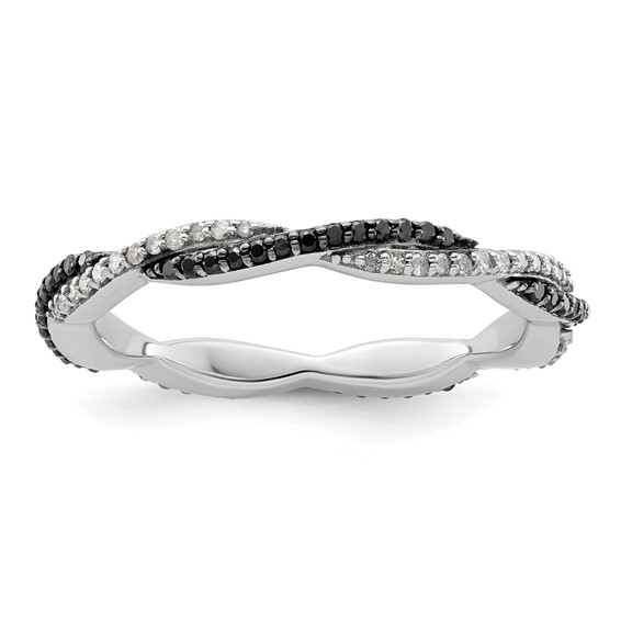 Sterling Silver Stackable Expressions Black White Diamond Twist Ring