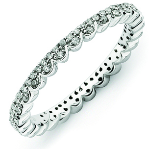Sterling Silver Stackable Diamond Ring with Crescent Edges