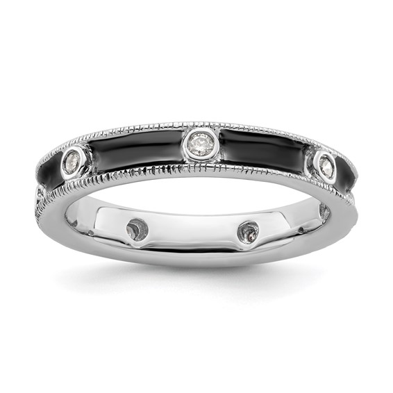 Sterling Silver Stackable Expressions Diamond Antiqued Ring