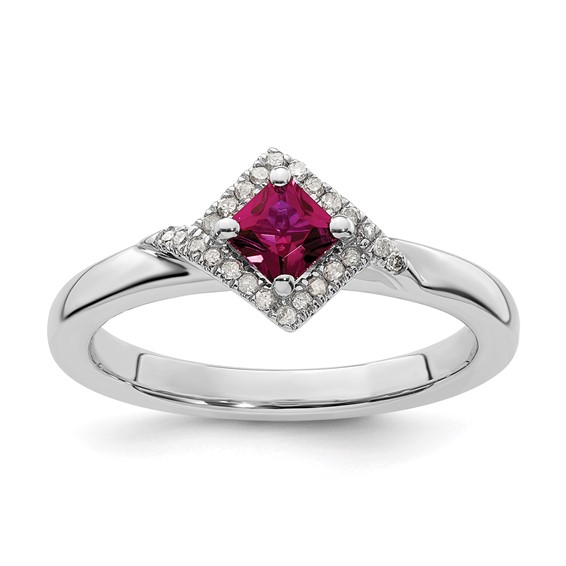 Sterling Silver 2/5 ct Square Created Ruby & Diamond Stackable Ring