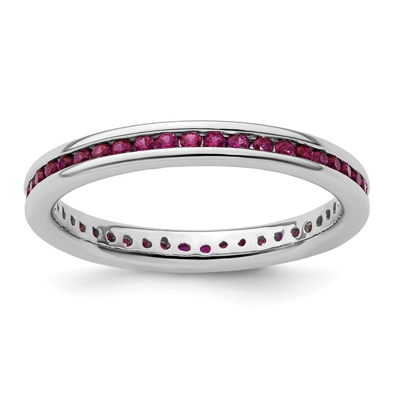 Sterling Silver Stackable 3/4 ct Created Ruby Channel Eternity Ring