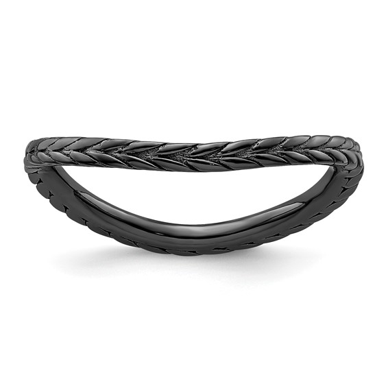 Sterling Silver Stackable Wheat Black-plate Wave Ring
