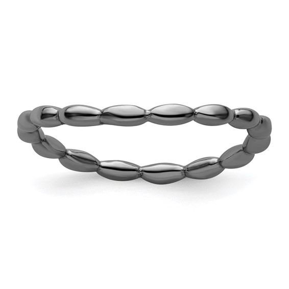 Sterling Silver Stackable Black-plated Rice Bead Wave Ring