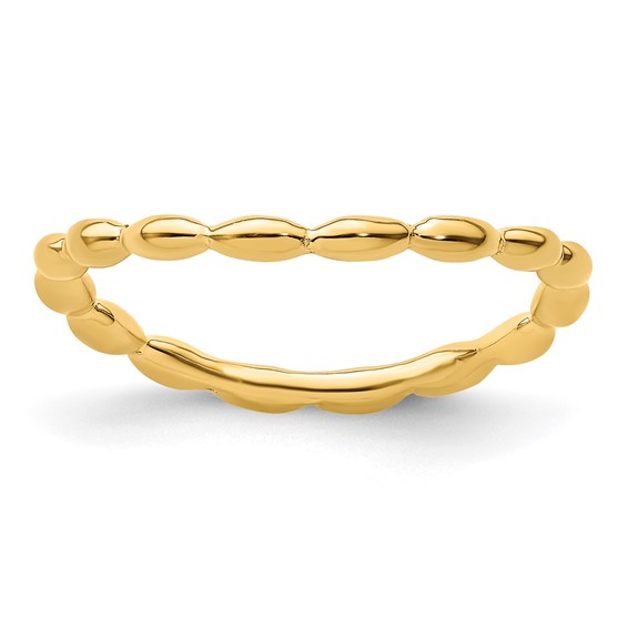 Sterling Silver Stackable Gold-plated Rice Bead Wave Ring