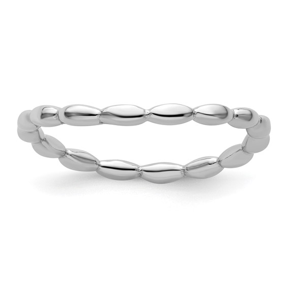 Sterling Silver Stackable Rhodium-plated Rice Bead Wave Ring