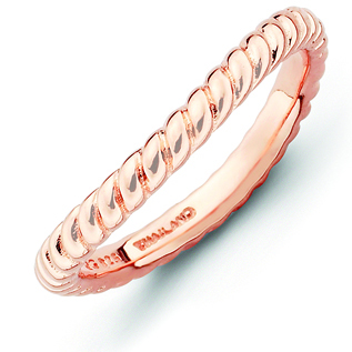 Sterling Silver Stackable Rope Pink-plated Wave Ring