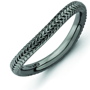 Black-plated Sterling Silver Stackable Textured Wave Ring