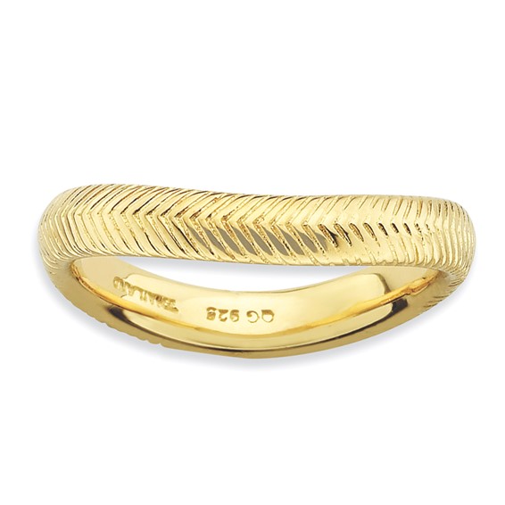 Gold-plated Sterling Silver Stackable Textured Wave Ring 3.25mm