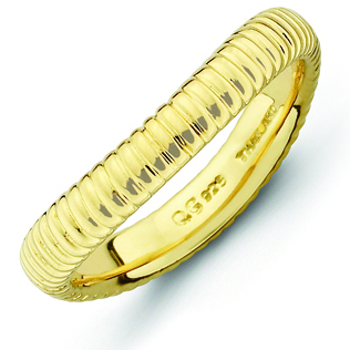 Sterling Silver Stackable Ribbed Gold-plated Wave Ring