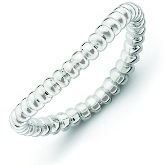 Sterling Silver Stackable Beaded Rhodium-plated Wave Ring