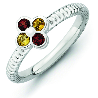 Sterling Silver Stackable Expressions Garnet Citrine Flower Ring