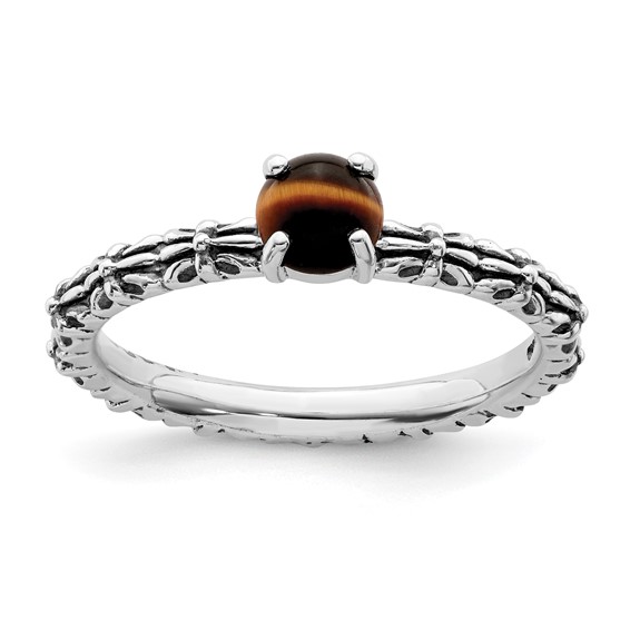 Sterling Silver Stackable Expressions Tigers Eye Antiqued Ring