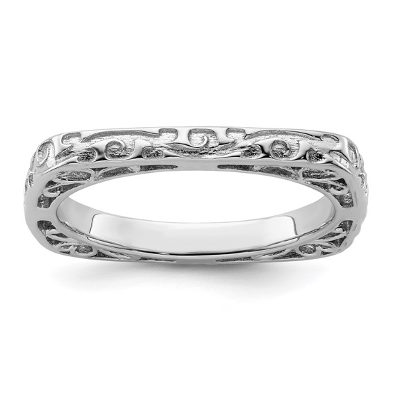 Sterling Silver Stackable Square Ring with Vines