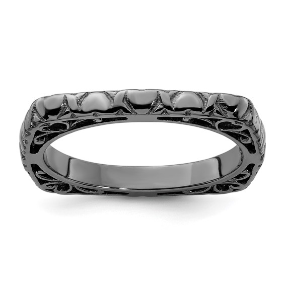 Sterling Silver Stackable Hearts Black-plated Square Ring