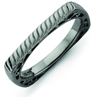 Sterling Silver Stackable Braided Black-plated Square Ring
