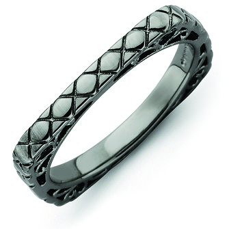 Sterling Silver Stackable Quilted Black-plated Square Ring