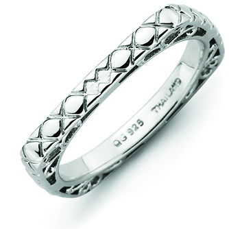 Sterling Silver Stackable Quilted Rhodium-plated Square Ring