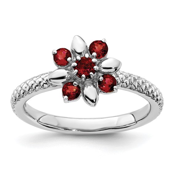 Sterling Silver Stackable Expressions Garnet Floral Ring
