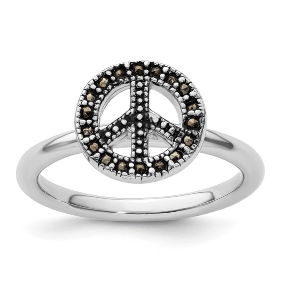 Sterling Silver Stackable Expressions Marcasite Peace Sign Ring