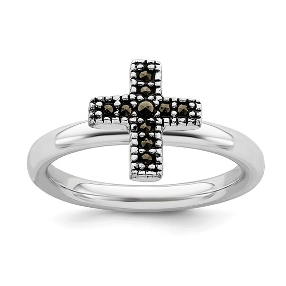 Sterling Silver Stackable Expressions Marcasite Cross Ring