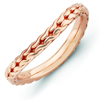 Sterling Silver Stackable Woven Pink-plated Wave Ring