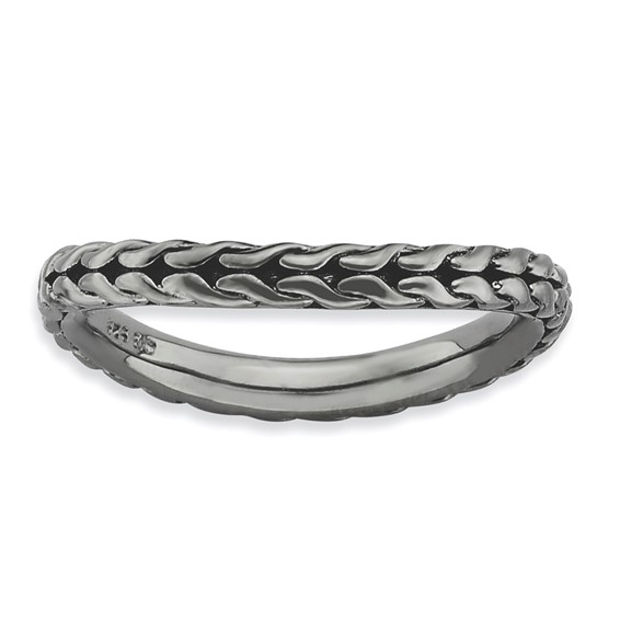 Sterling Silver Stackable Woven Black-plated Wave Ring