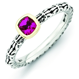 Stackable 1/3 ct Created Ruby Ring Sterling Silver 14k Gold Bezel
