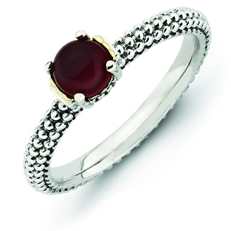 Sterling Silver & 14k Stackable Red Agate Antiqued Ring