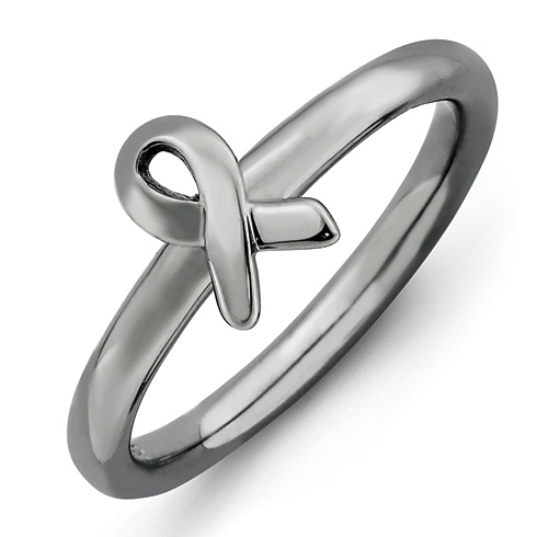Sterling Silver Stackable Expressions Black-plated Ribbon Ring
