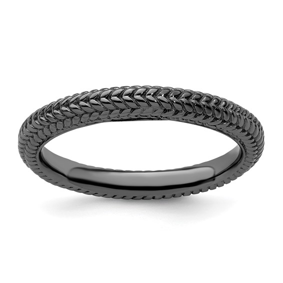 Sterling Silver Stackable Expressions Black-plated Ring Woven Texture