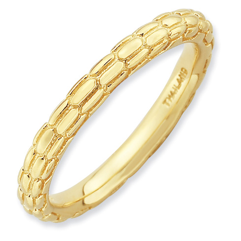 Sterling Silver Stackable Gold-plated Ring with Pellet Texture