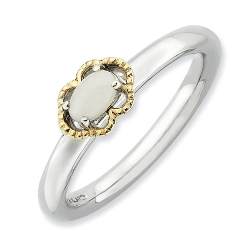 Sterling Silver 14kt Gold Stackable Expressions White Agate Ring