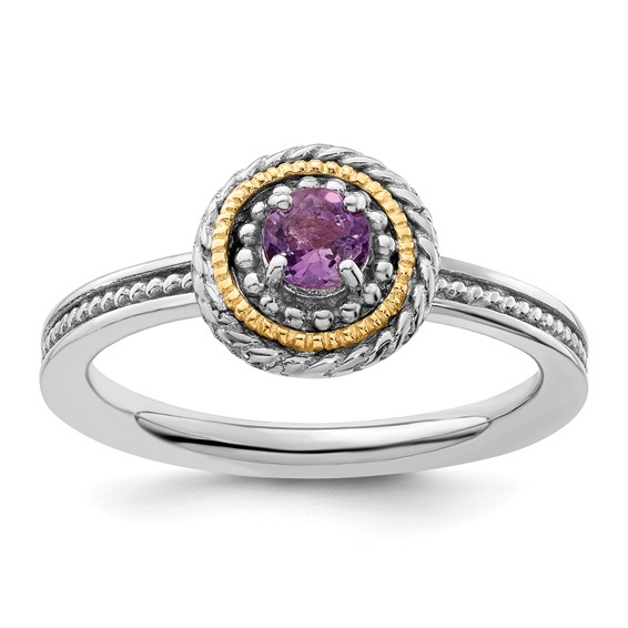 Sterling Silver 14k Stackable 1/4 ct Amethyst Ring with Rope Bezel
