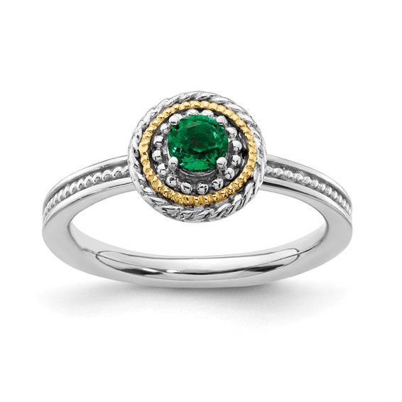 Sterling Silver 14k Stackable 1/4 ct Created Emerald Ring Rope Bezel