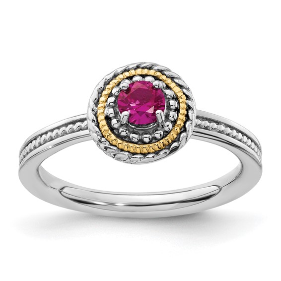 Sterling Silver 14kt Gold Stackable Created Ruby Ring