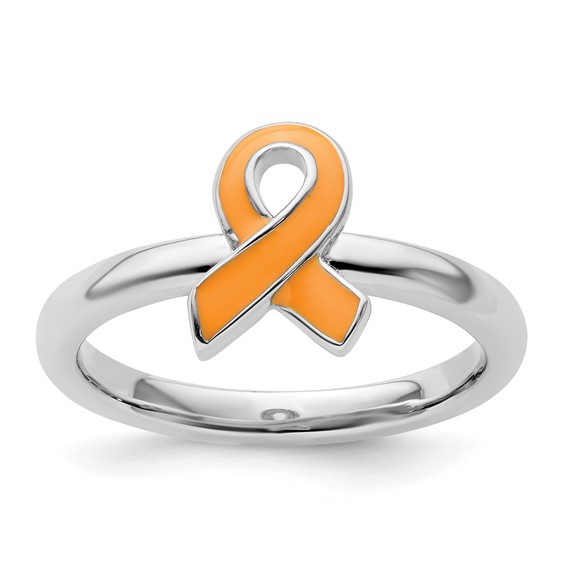 Sterling Silver Stackable Orange Enameled Awareness Ribbon Ring