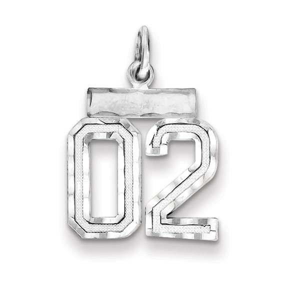 Sterling Silver Small Diamond-cut #02 Charm