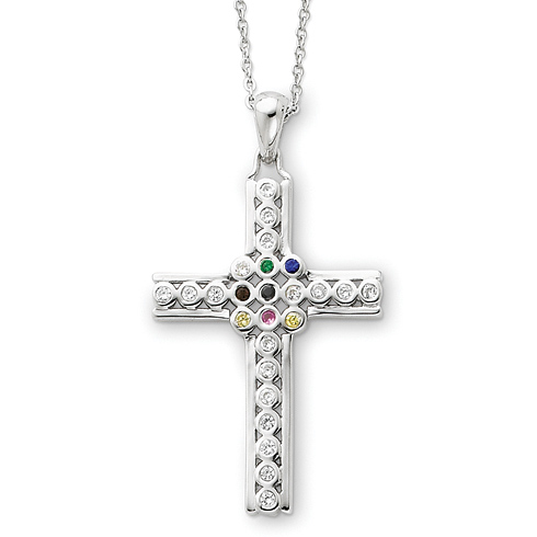 Sterling Silver The Lord Is My Shepherd 18in Cross Necklace