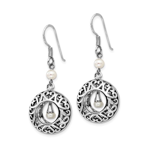 Sterling Silver Antiqued Pearls of Wisdom Dangle Earrings